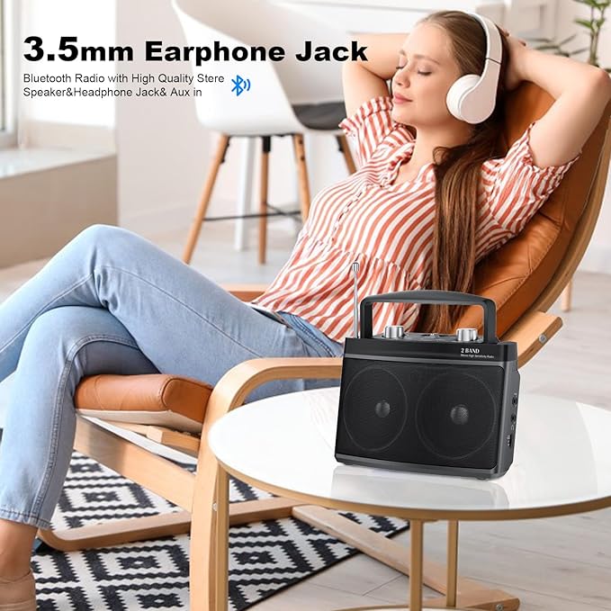 Portable AM FM Radio with Best Reception, Transistor Radio with Bluetooth Plug - Image 2