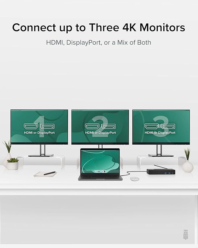 Plugable 12-in-1 USB C Triple Monitor Docking Station, Triple 4K Displays - Image 3