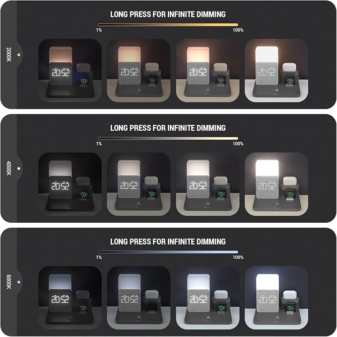 Wireless Charging Station, 3 in 1 Charging Station, Alarm Clock - Image 4
