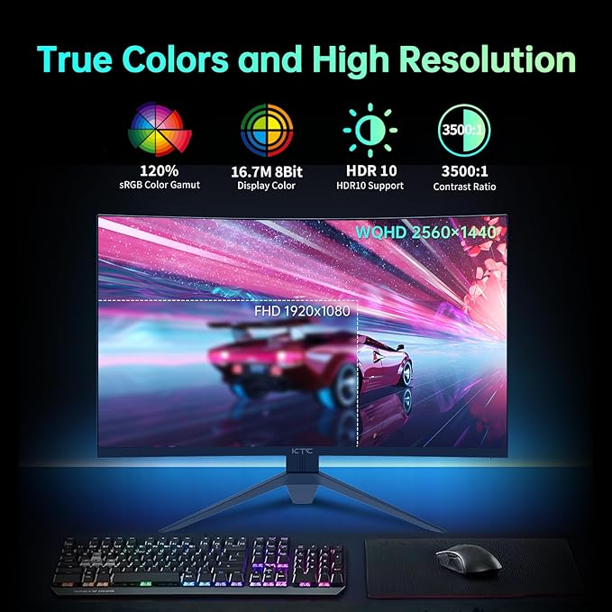 KTC 32 inch Curved Gaming Monitor, 180Hz 1ms MPRT, 2K 1440P 144Hz Monitor - Image 3