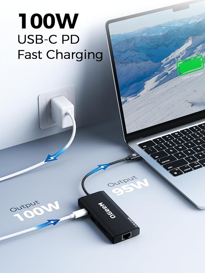 QGeeM USB C Hub Ethernet, 9 in 1 USB Type C Hub HDMI Multi-Port Converter - Image 5