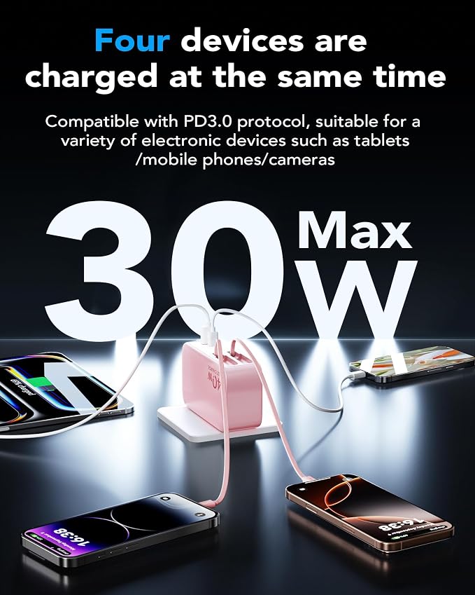 4-in-1 Retractable Gan Wall Charger Plug, Travel Essentials Brick Multiport USB - Image 5