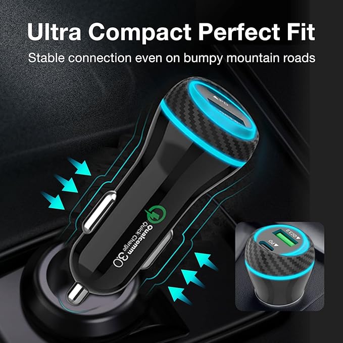 MOCA 51W QC 3.0 Fast Charging W/ 2pcs 3.3ft A-P/C-P Cable Car Charger - Image 6
