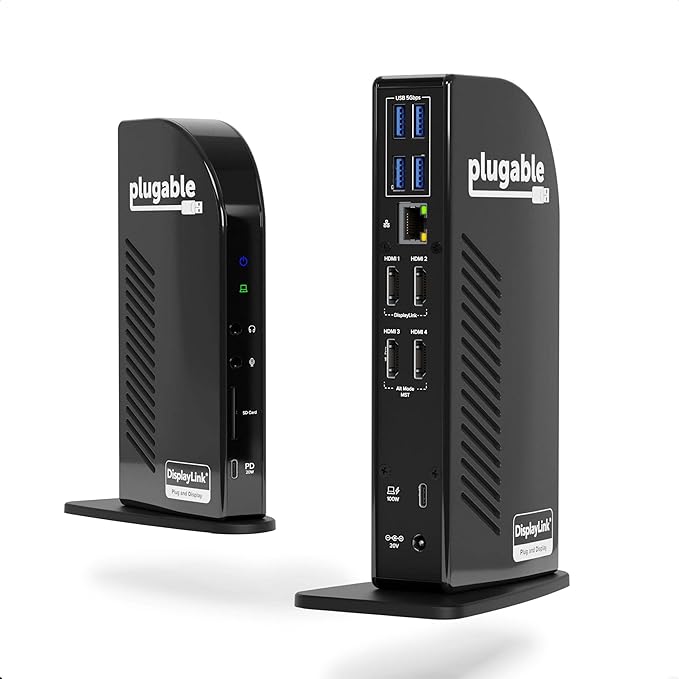 Plugable 14-in-1 USB C Docking Station | 4X HDMI Quad Dock by Plugable