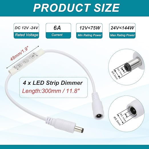 MECCANIXITY LED Strip Dimmer, 12V to 24V 6A Mini Brightness Adjustable - Image 2
