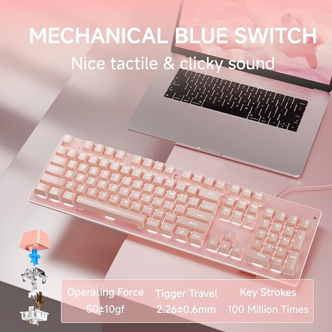 EWEADN TK100 Typewriter Keyboard Wired Mechanical Keyboard, 104 Keys Aesthetic - Image 4