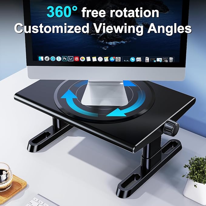 Monitor Stand Riser for Desk, 360°Rotation Freely Height Adjustable by Knob - Image 2