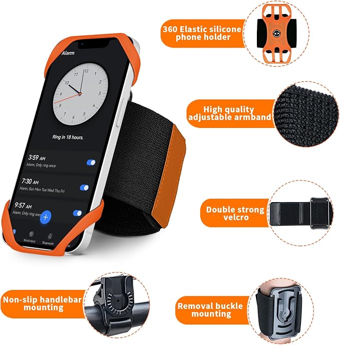 3in1 Phone Holder for Running, Arm Band/Wrist Holder/Bike Mount, Phone Armbands - Image 5