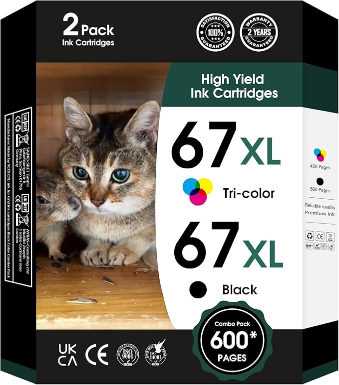67XL Ink Cartridges Black Color Combo Pack Replacement by Fannster