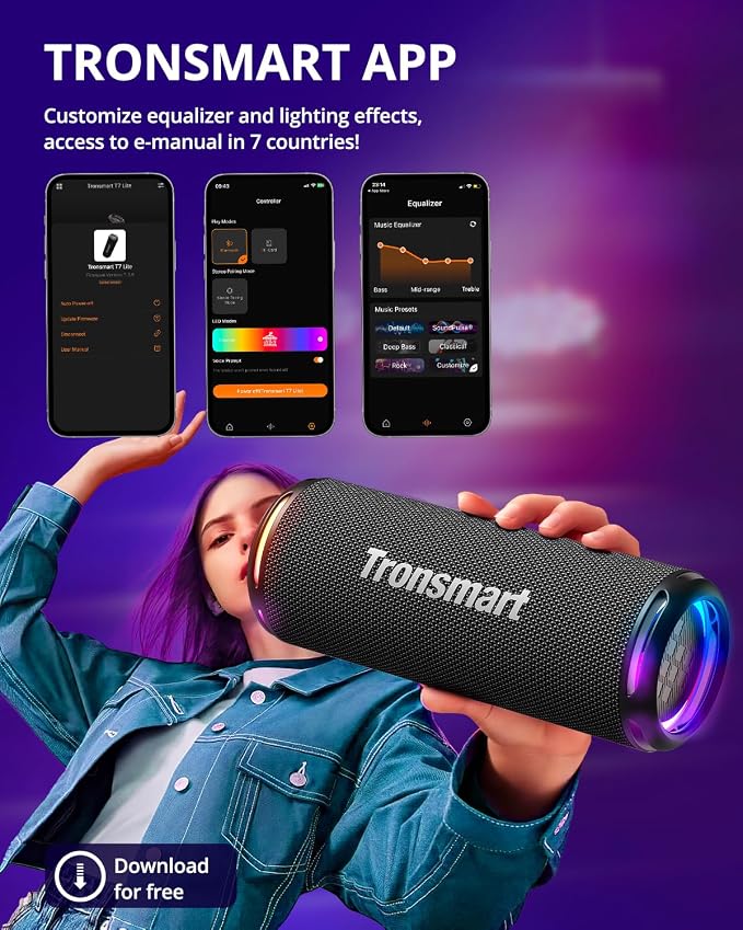 Tronsmart T7 Lite 24W Portable Bluetooth Speaker, Enhanced Bass, Rainbow Light - Image 3