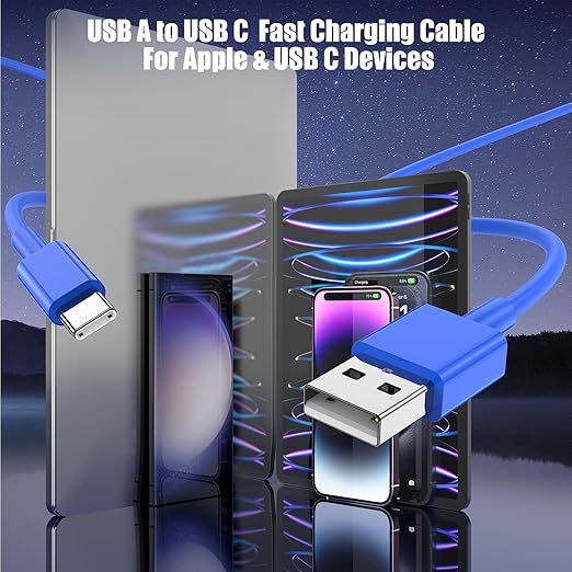 3-Pack Blue USB A to USB C Cable, Compatible - Image 3