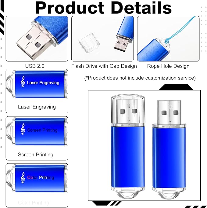 Hoteam 50 Pack USB 2.0 Flash Drives Bulk Blue Portable Thumb Drive - Image 3