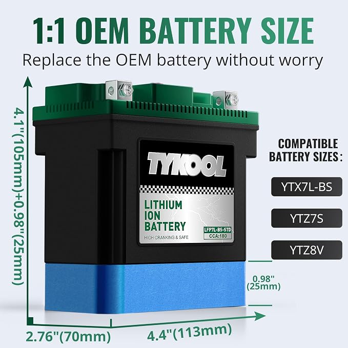 YTX7L-BS-STD 2X Cranking Amps, Lithium Iron Phosphate Motorcycle Battery - Image 2