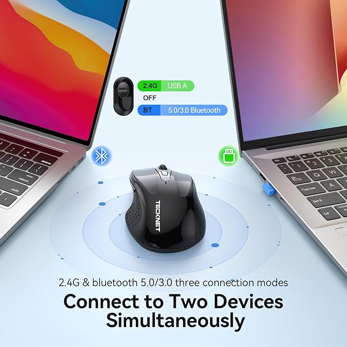 TECKNET Rechargeable Jiggler Wireless Mouse 4800 DPI Silent USB A & Bluetooth - Image 4
