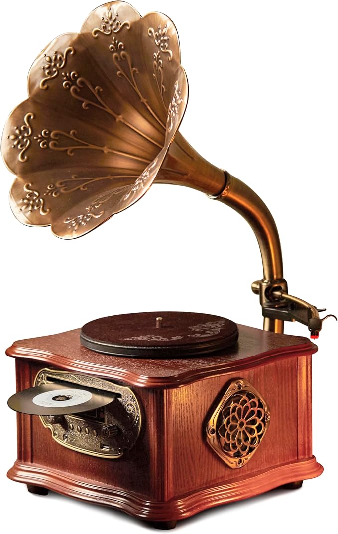 Wooden Phonograph Gramophone Turntable CD Player Stereo System Control 33/45 by MealgealPhonograph