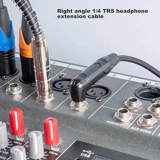 HUAELU 2Pack 6FT Right Angle 6.35mm TRS Stereo Male to Female Audio Cable - Image 4