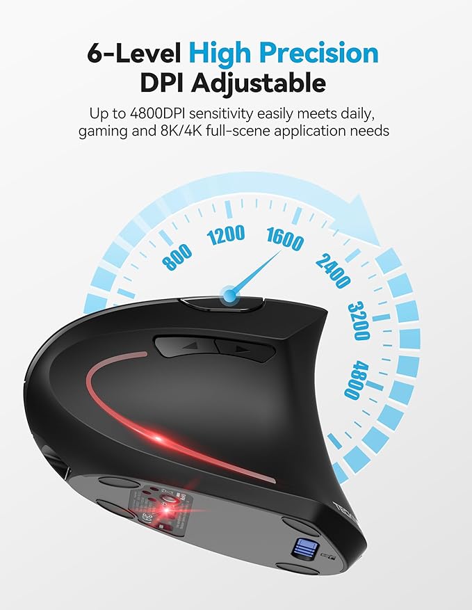 TECKNET Ergonomic Mouse with Jiggler, 4800DPI Rechargeable Carpal Tunnel Mouse - Image 7