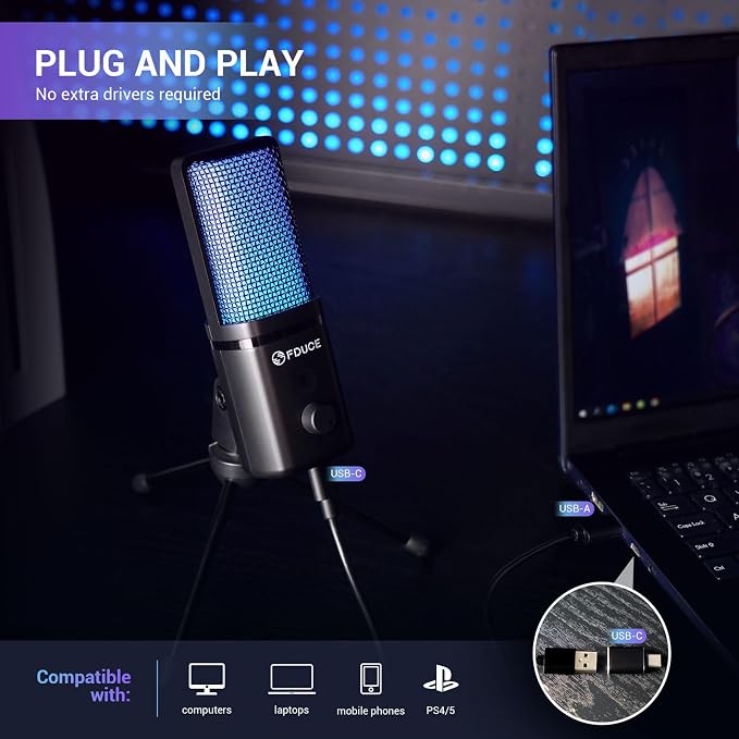 FDUCE Gaming USB Microphone for PC, RGB Condenser Computer Mic - Image 2