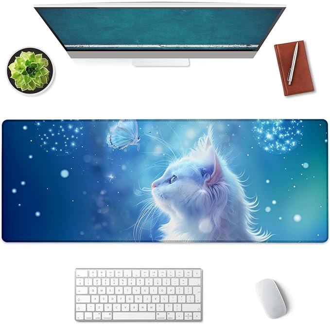 Cat Large Mouse Pad, Gaming Mouse Pad, Keyboard Mat, Non-Slip Rubber Base by Unknown