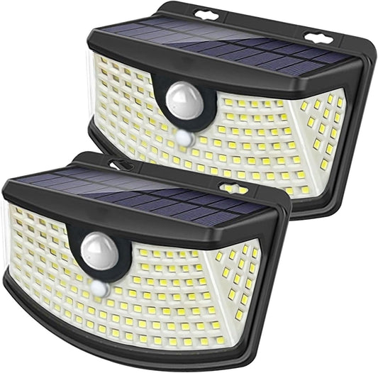 Aootek New Solar Motion Sensor Lights 120 LEDs with Lights Reflector,270° Wide Angle, IP65 Waterproof, Step Lights for Front Door, Yard, Garage, Deck (Front Button 2-Pack)
