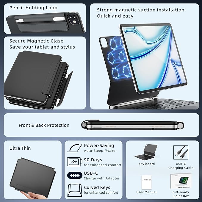 for iPad Air 13 inch Case with Keyboard, iPad Pro 12.9 Magic Keyboard, Springy - Image 3