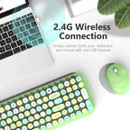 KNOWSQT Wireless Keyboard and Mouse Combo, Light Green 100 Keys 2.4 GHz Round - Image 3