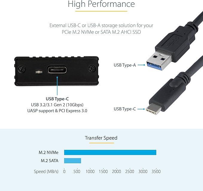 StarTech.com USB-C 10Gbps to M.2 NVMe or M.2 SATA SSD Enclosure, Portable - Image 3