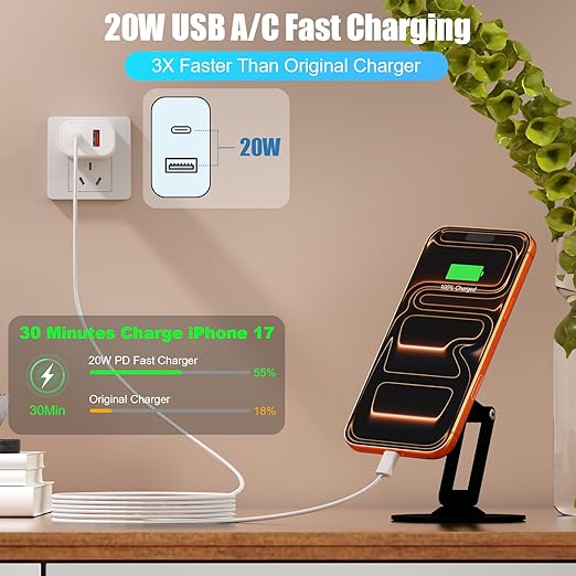 Dual Port USB A/C Charger for iPhone 16 Pro 10FT Woven USB C Fast Cable - Image 2