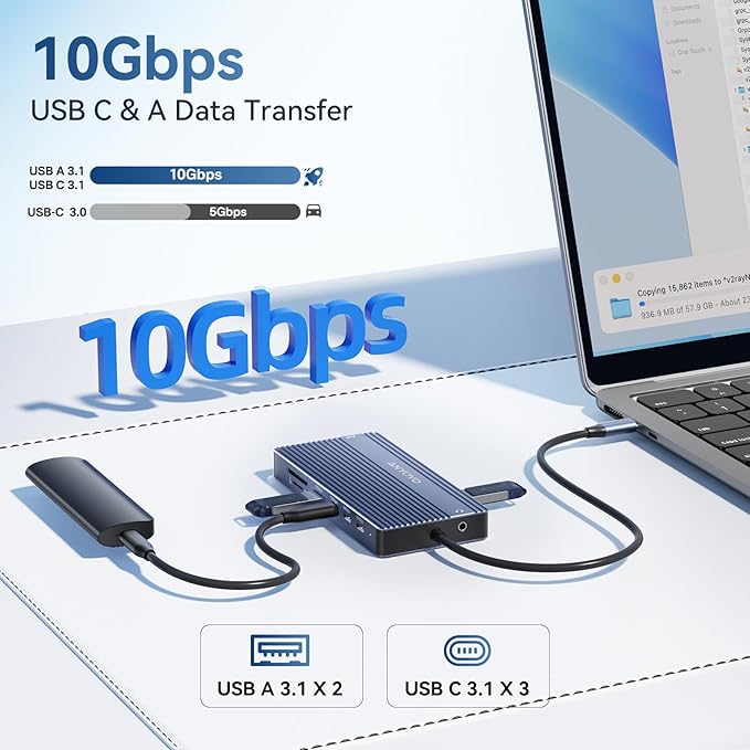 USB C Hub USB C Docking Station Dual Monitor14-IN-1 Triple Display Multiport - Image 6