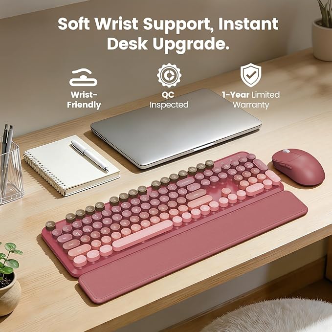 Wireless Keyboard and Mouse Combo, Magnetic Soft-Touch Wrist Rest, Round Keycaps - Image 2