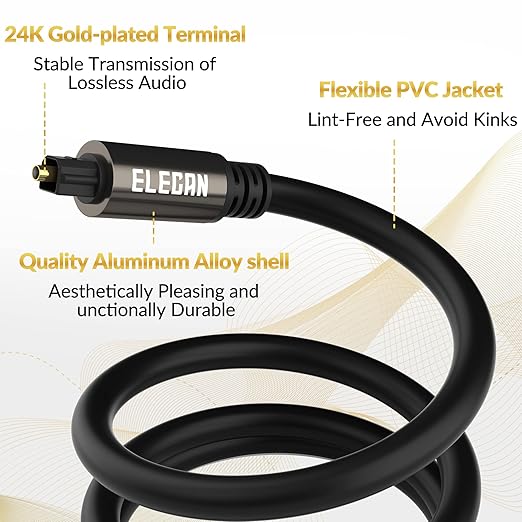 Elecan Optical Audio Cable 12 Ft/2 Pack Digital Audio Toslink Cable Cord-Fiber - Image 3
