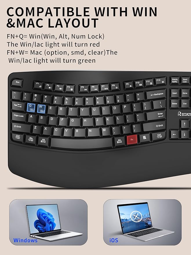 Wireless Keyboard and Mouse Combo, 2.4G Full Size Wave Keys Ergonomic Keyboard - Image 4