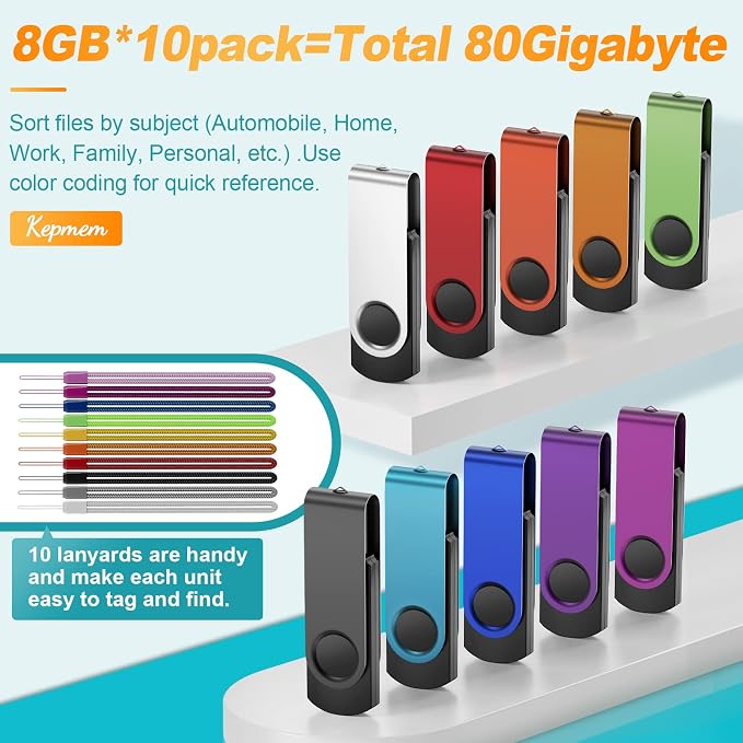 Kepmem 10 Pack Thumb Drive 32GB Flash Drives Bulk, Metal Swivel USB Drive 3.0 - Image 8