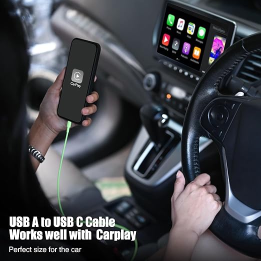 3-Pack Green USB A to USB C Cable，USB to USB C Car Carplay Cable - Image 2