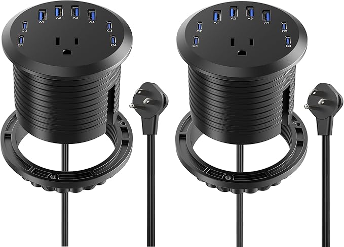 Jgstkcity 65W USB-C Hidden Desktop Power Grommet: 1 AC Outlet, 8 USB Charging by Jgstkcity