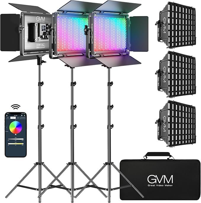 GVM 65W RGB Video Light with Softbox, 1300D LED Video Lighting Kit, by GVMGreatVideoMaker