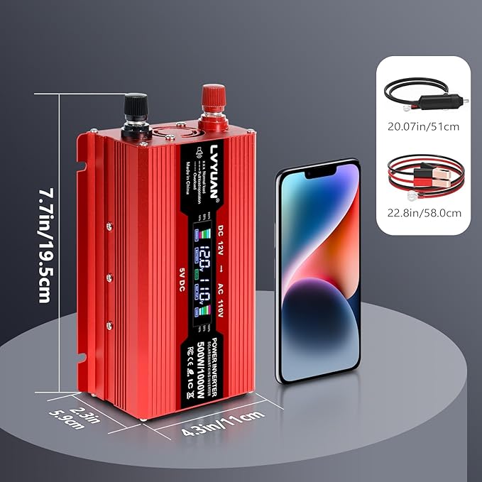 LVYUAN 500W Car Power Inverter 12V to 110V DC to AC - Image 6