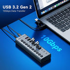 FIDECO 10-Port 72W Powered USB Hub, USB C Hub - Image 2