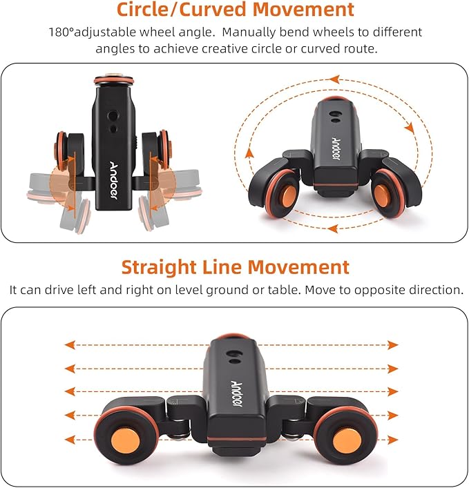 Andoer Video Camera Dolly with Ballhead & Phone Holder, 3-Speed Motorized Auto - Image 3