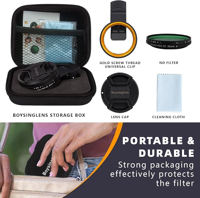 52MM Clip-on Variable ND2-32 Phone Lens Filter Kit, Ultra Slim Multi-Coated - Image 7
