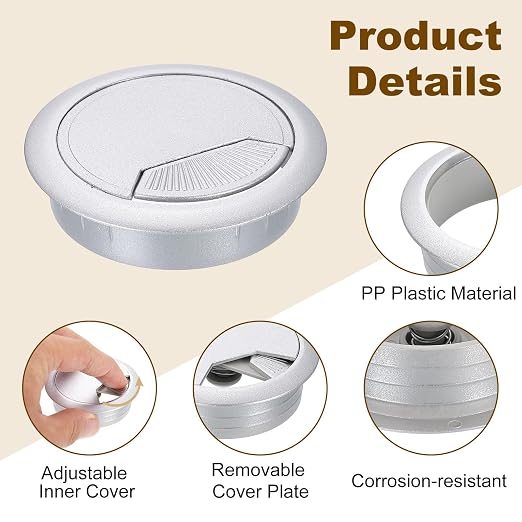 uxcell 8 Pcs 60mm Desk Grommet, Plastic Cable Hole Cover, Wire Cord Cable - Image 3
