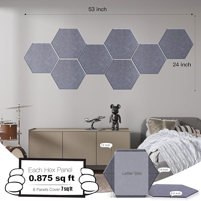 Mollywell Hexagon Acoustic Panels, High Density, Soundproofing, Decorative - Image 2