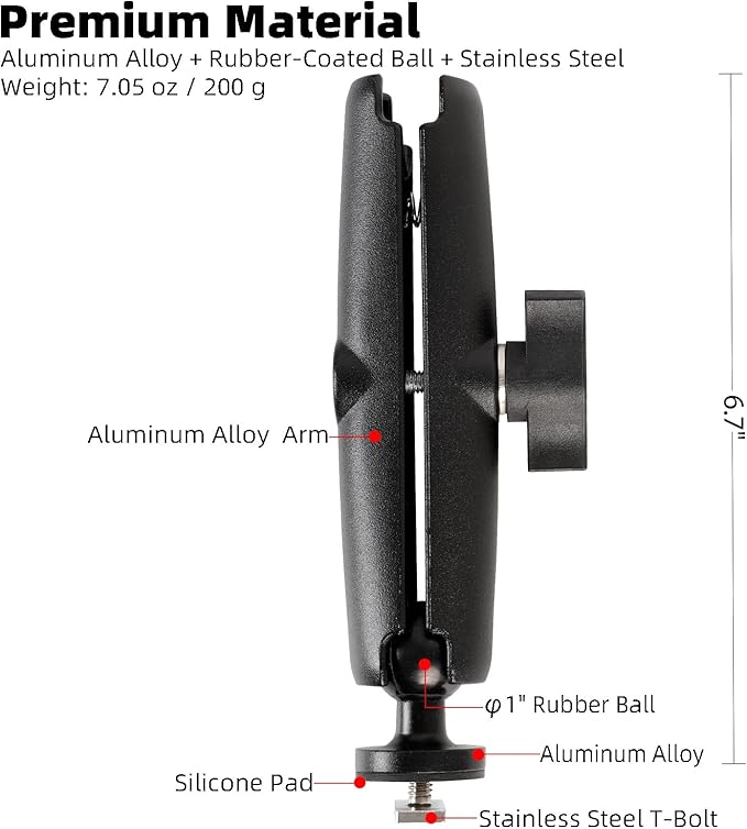 1" Track Ball with T-Bolt Attachment & Long Double Socket Arm, Aluminum Alloy - Image 2