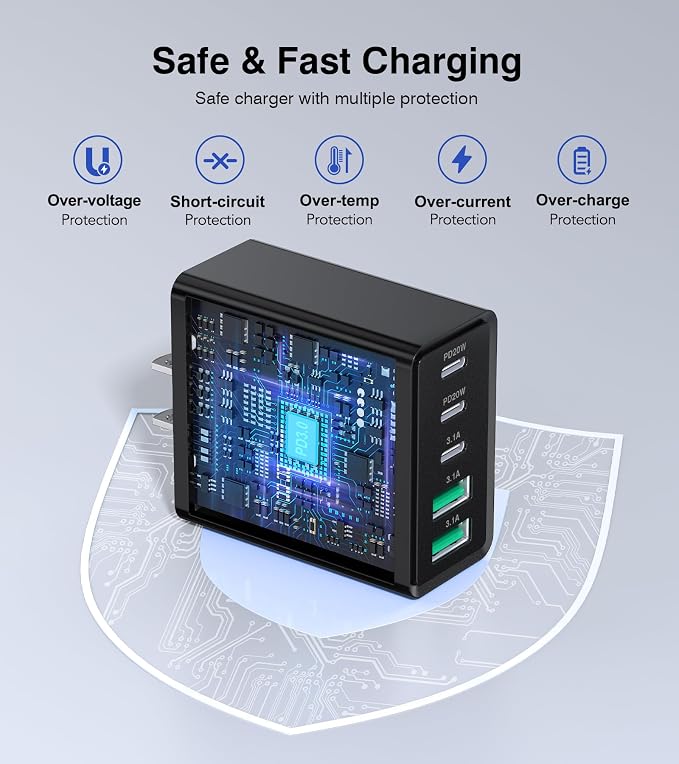 USB C Wall Charger, 50W Type C Charger Block 5-Port Fast Charging Blocks - Image 4