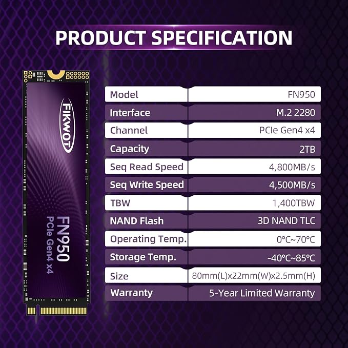 FN950 2TB NVMe SSD M.2 2280 PCIe Gen4x4, Internal Solid State Drive, Configure - Image 4