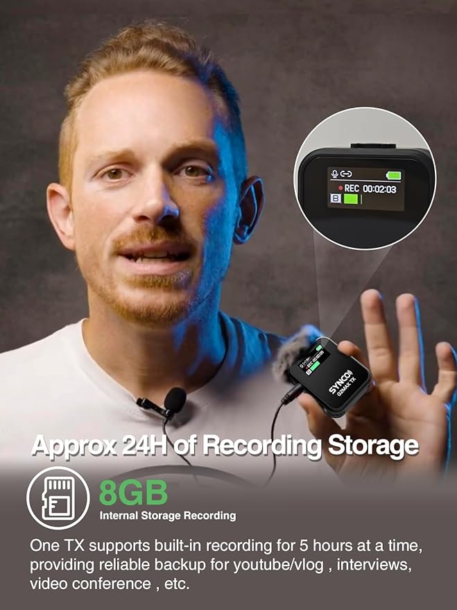 SYNCO Wireless Lavalier Microphone, G2 MAX 2.4G Dual Transmitter 24 Hours - Image 2