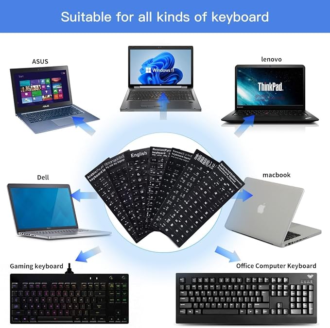 English Keyboard Stickers Full Size Universal PC Computer Laptop Desktop - Image 7