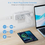 Multi Plug Outlet Extender, USB C Wall Charger, TESSAN Wall Plug Splitter - Image 2