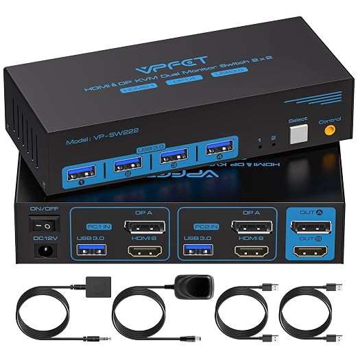 4K@120Hz Kvm Switch 2 Monitors 2 Computers 8K@60Hz HDMI Displayport Dual by CMSTEDCD