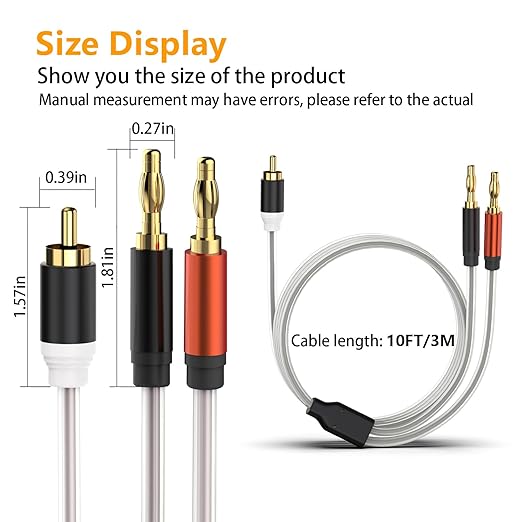 HOSONGIN RCA to Banana Plug Speaker Cable 10 Feet -2 Pack - Image 6